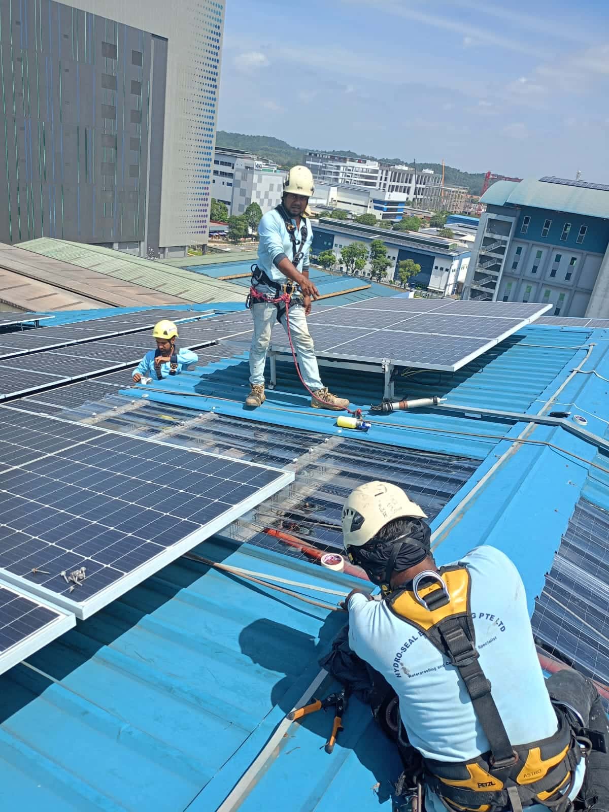Industrial metal roof works with solar panels in Singapore