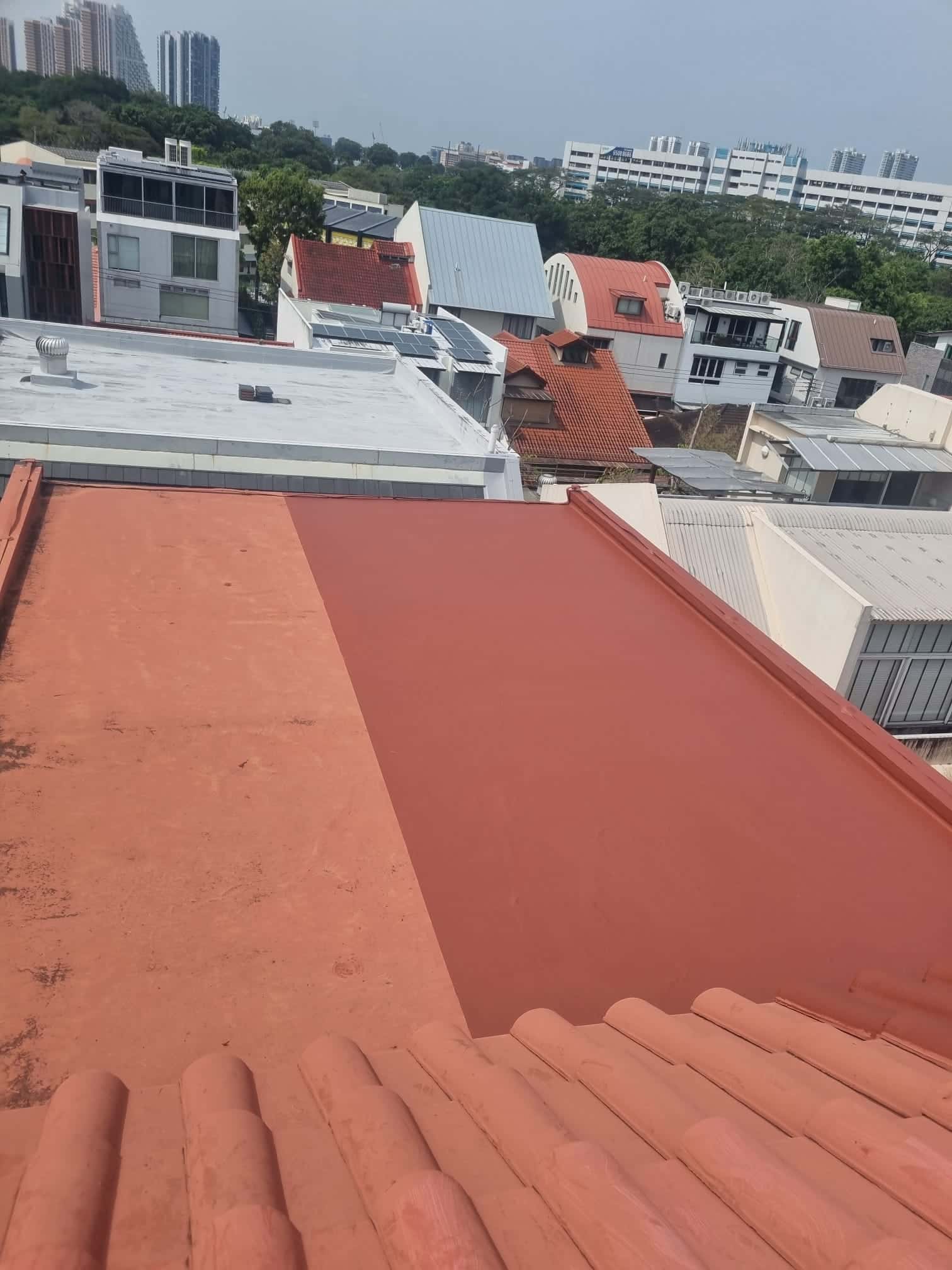 Completed roof waterproofing on a Singapore landed home